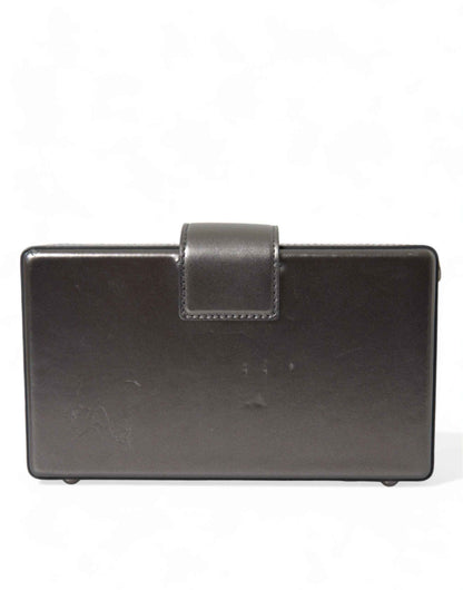 Dolce & Gabbana Steel Gray Leather Box Shape Shoulder Gold DG Logo Plaque Bag by Dolce & Gabbana