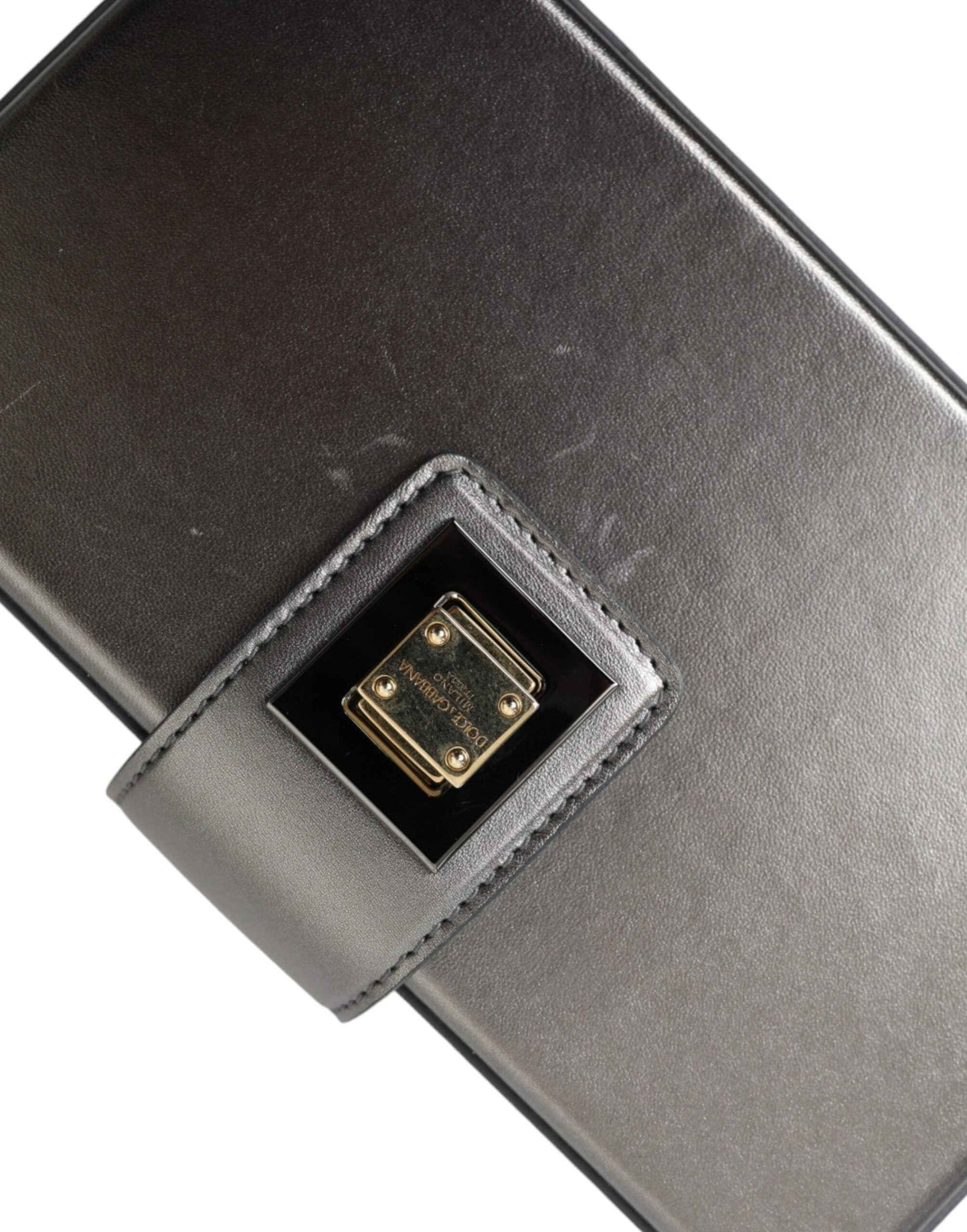 Dolce & Gabbana Steel Gray Leather Box Shape Shoulder Gold DG Logo Plaque Bag by Dolce & Gabbana