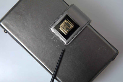 Dolce & Gabbana Steel Gray Leather Box Shape Shoulder Gold DG Logo Plaque Bag by Dolce & Gabbana