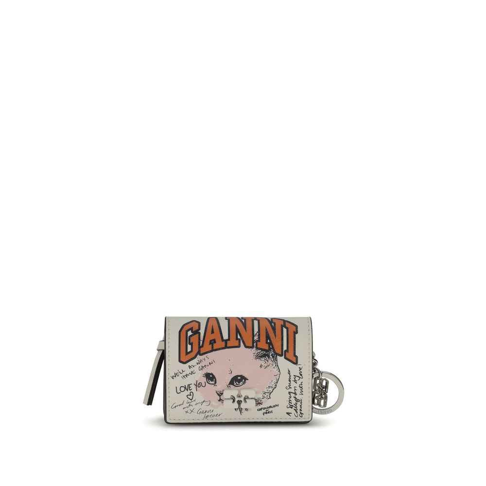 Ganni GANNI CARD HOLDER WITH FLAP CAT SIGNATUR