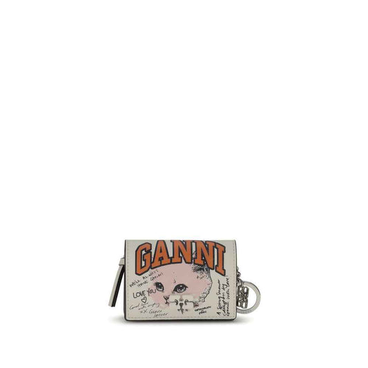 Ganni GANNI CARD HOLDER WITH FLAP CAT SIGNATUR