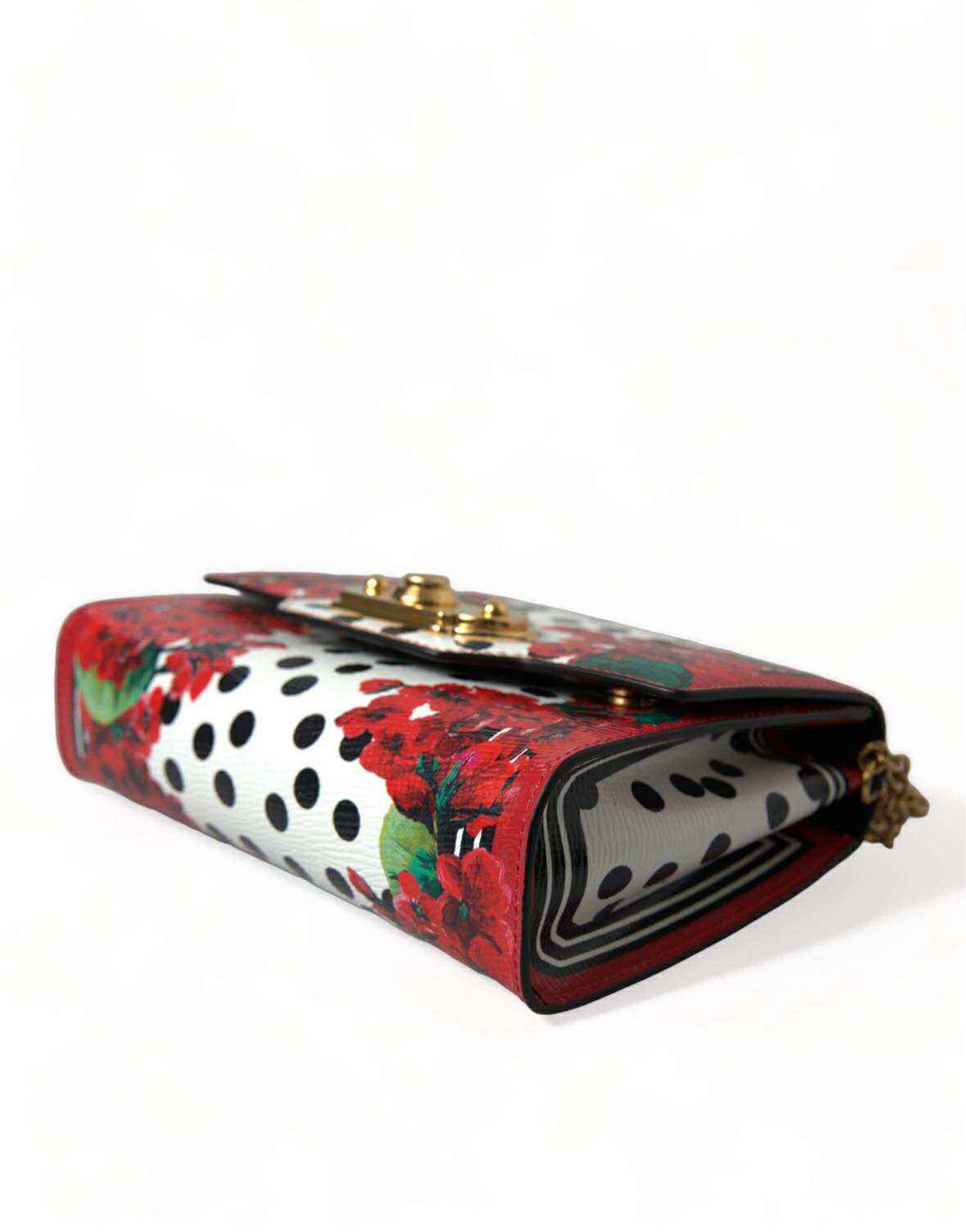 Dolce & Gabbana Red Floral Polka Dot Print Leather Chain DG Logo Shoulder Bag by Dolce & Gabbana