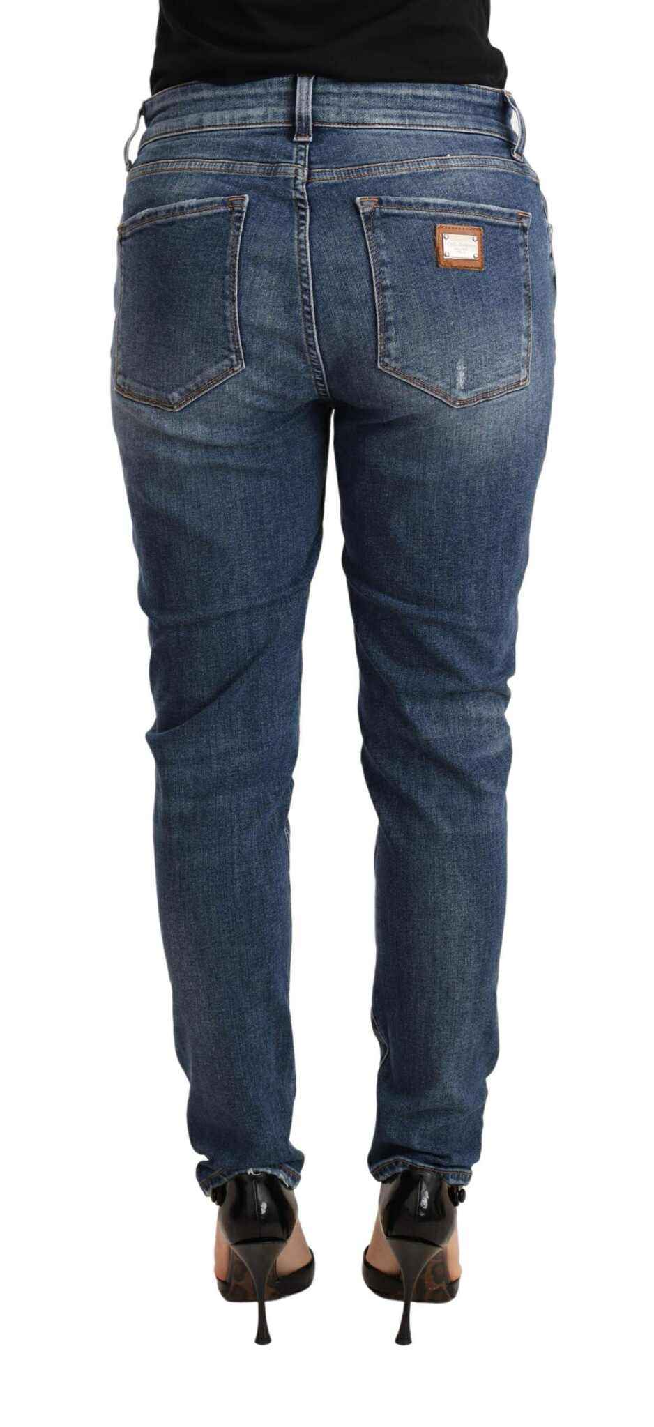 Dolce & Gabbana Blue Distressed Slim Fit Denim Pants Jeans by Dolce & Gabbana