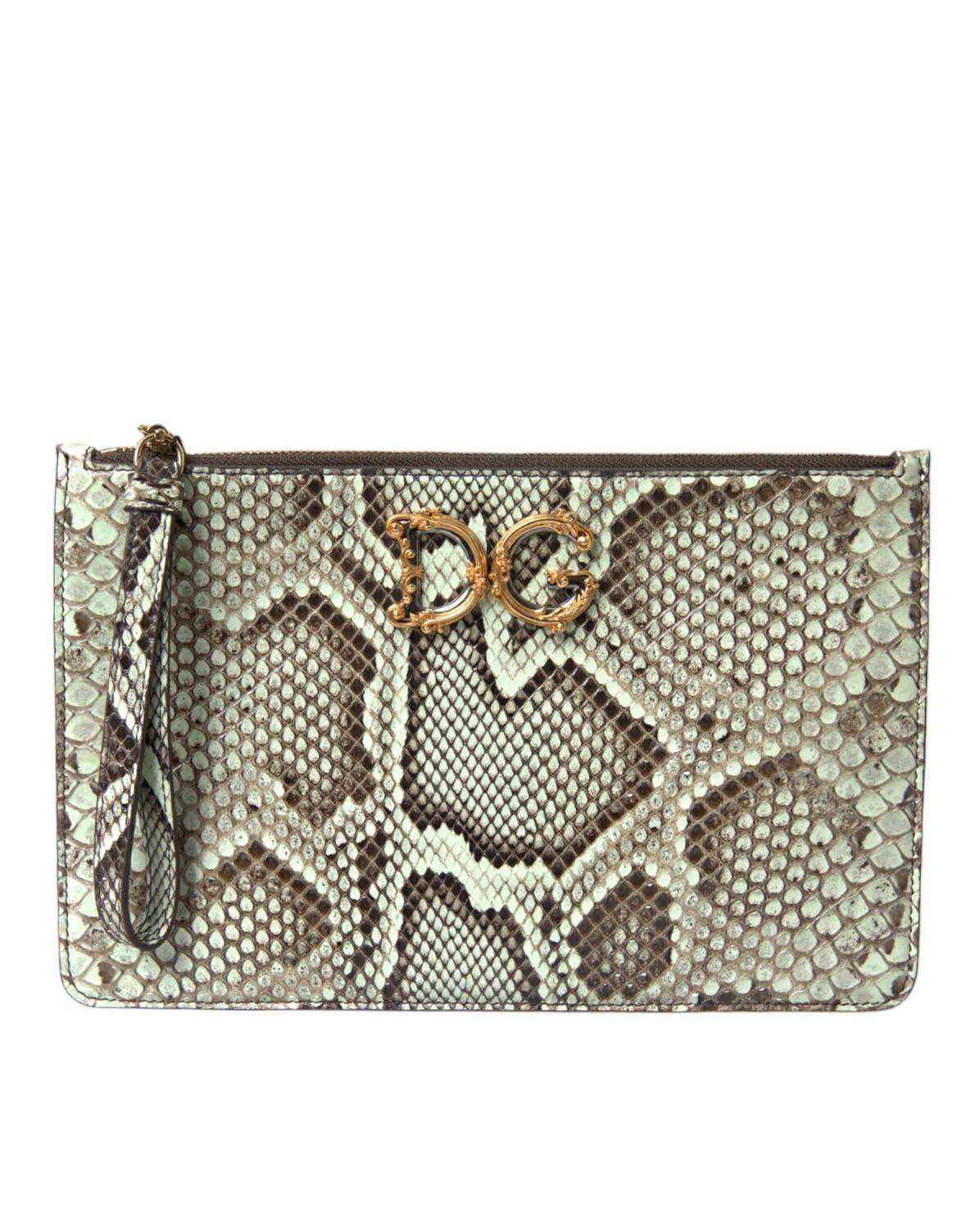 Dolce & Gabbana Verde Acqua Exotic Leather Gold DG Logo Clutch Borse Bag by Dolce & Gabbana