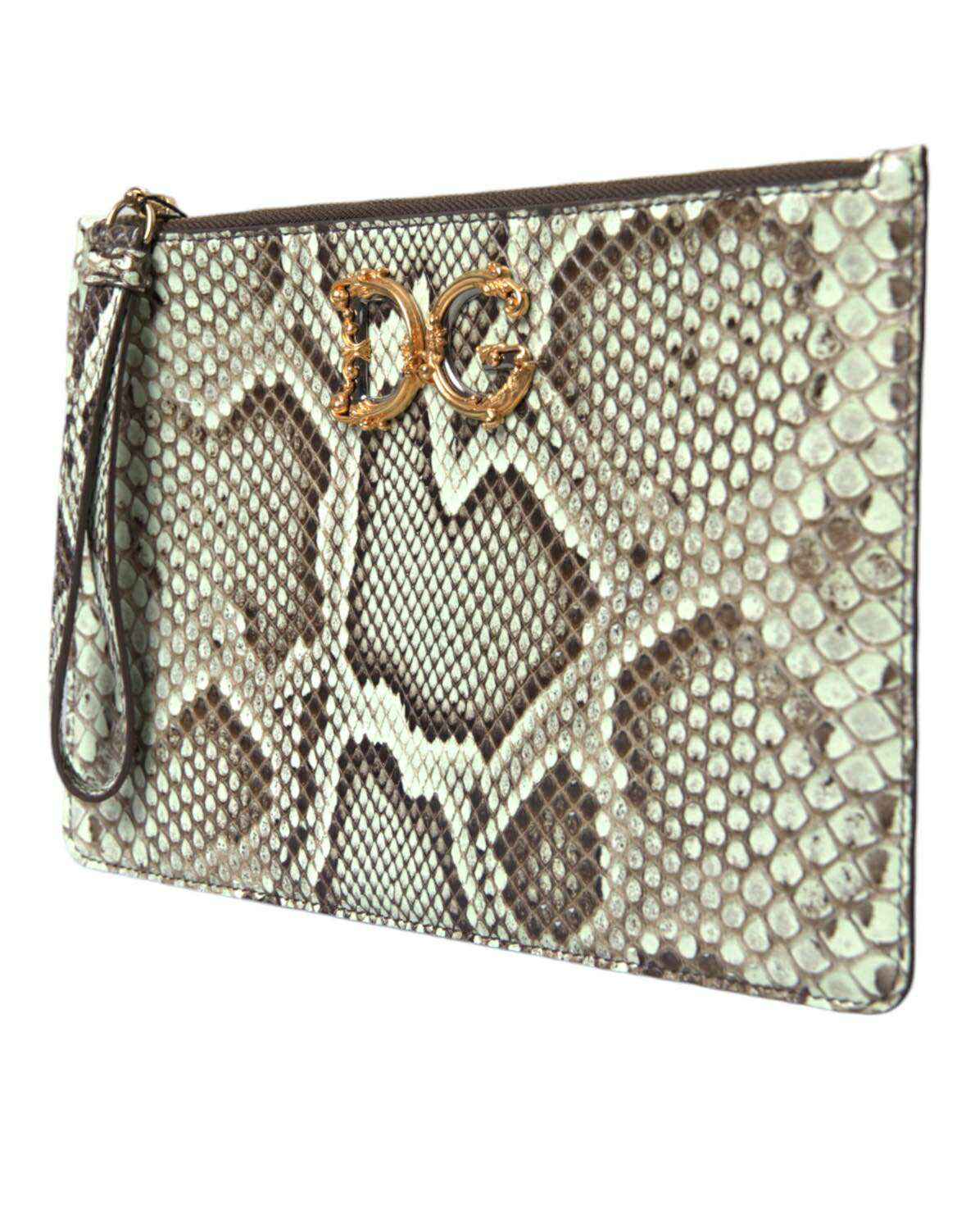 Dolce & Gabbana Verde Acqua Exotic Leather Gold DG Logo Clutch Borse Bag by Dolce & Gabbana