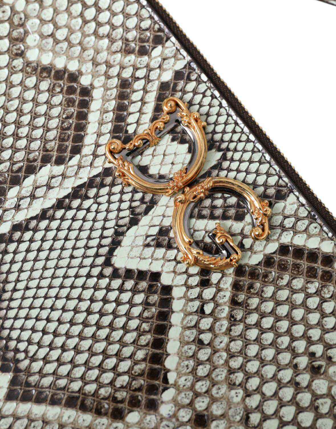 Dolce & Gabbana Verde Acqua Exotic Leather Gold DG Logo Clutch Borse Bag by Dolce & Gabbana