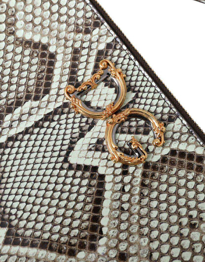 Dolce & Gabbana Verde Acqua Exotic Leather Gold DG Logo Clutch Borse Bag by Dolce & Gabbana