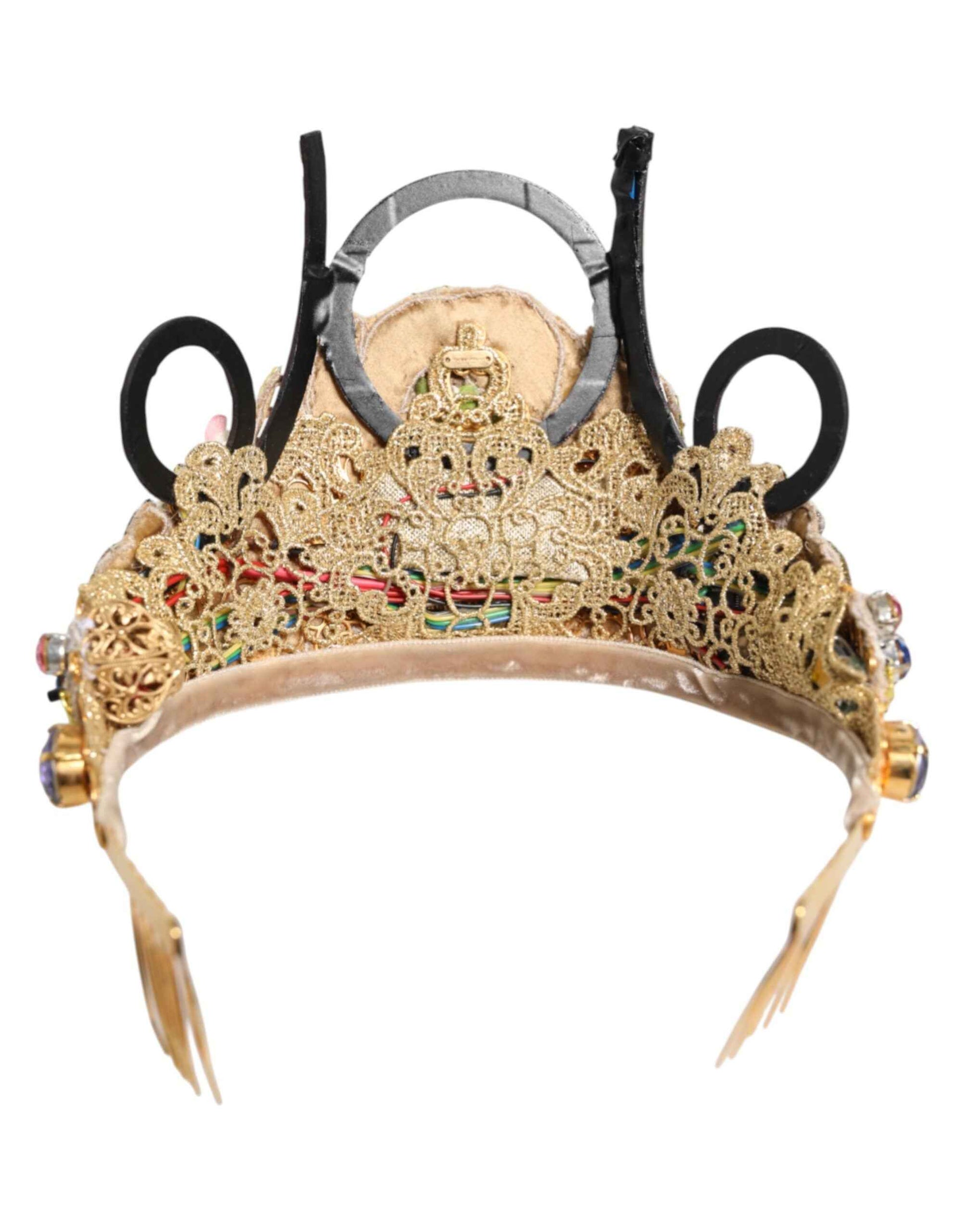 Dolce & Gabbana Gold Brass Crystal Embellished Headpiece Crown Tiara by Dolce & Gabbana