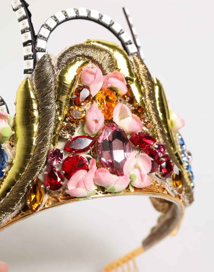 Dolce & Gabbana Gold Brass Crystal Embellished Headpiece Crown Tiara by Dolce & Gabbana