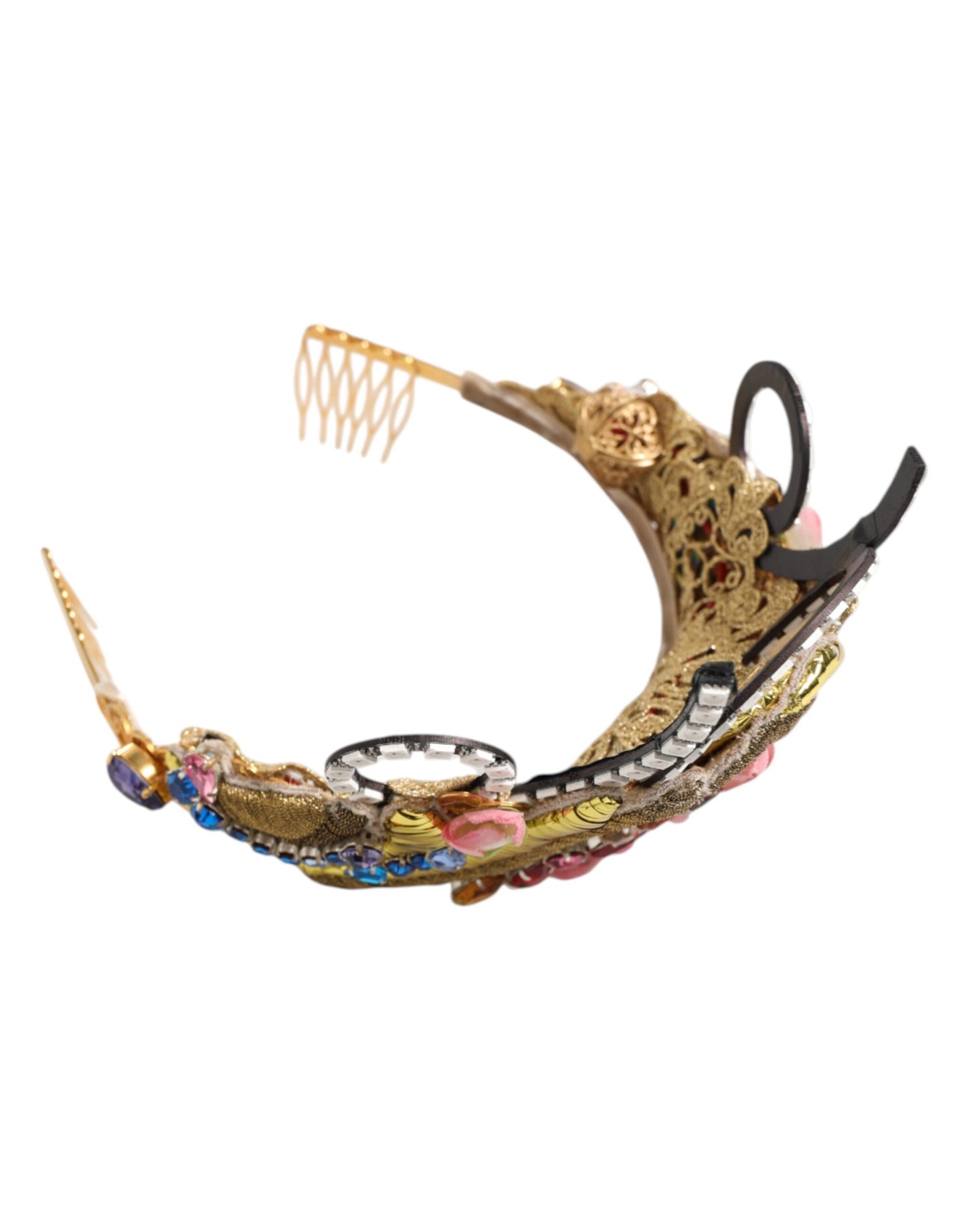 Dolce & Gabbana Gold Brass Crystal Embellished Headpiece Crown Tiara - from Dolce & Gabbana