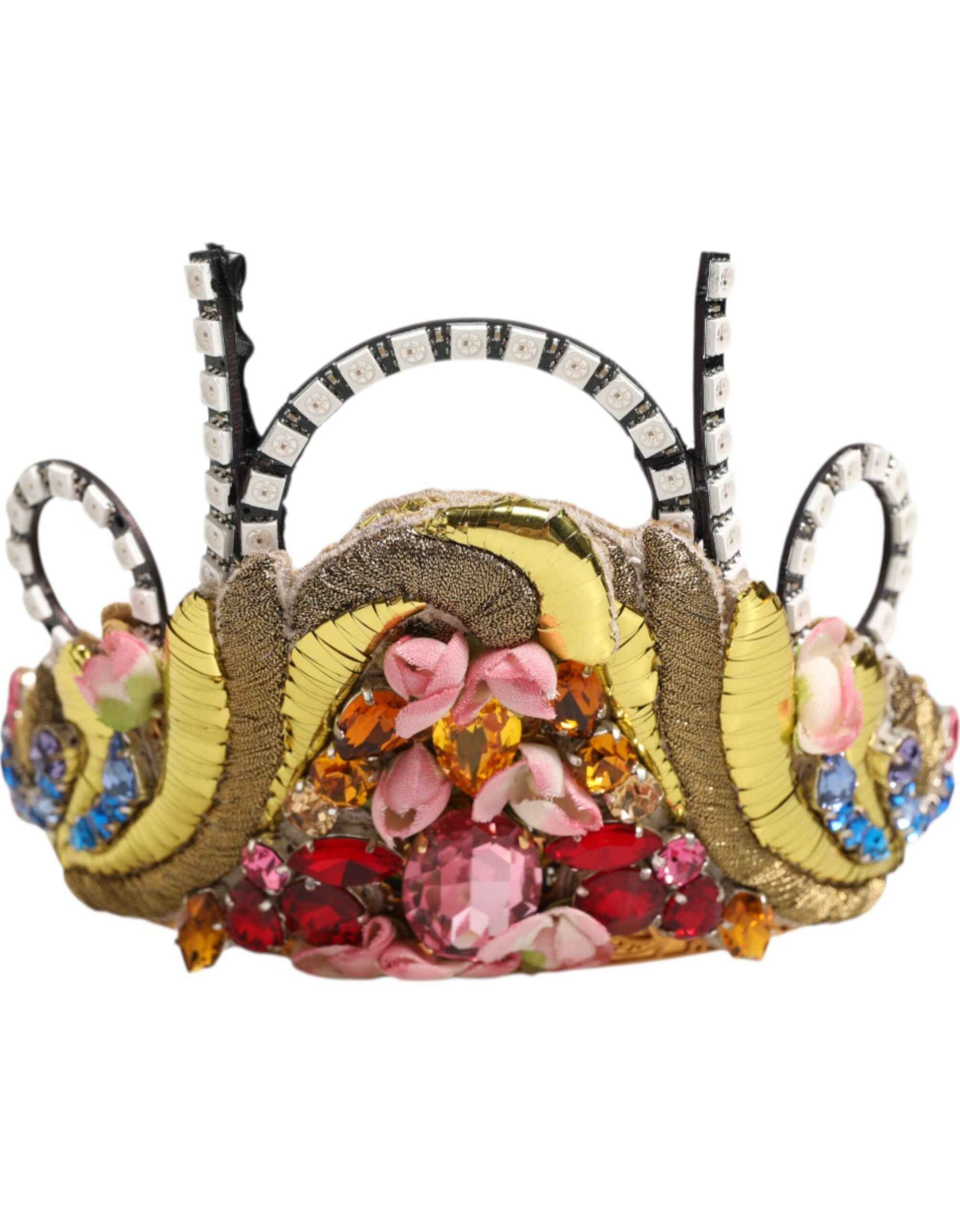 Dolce & Gabbana Gold Brass Crystal Embellished Headpiece Crown Tiara by Dolce & Gabbana