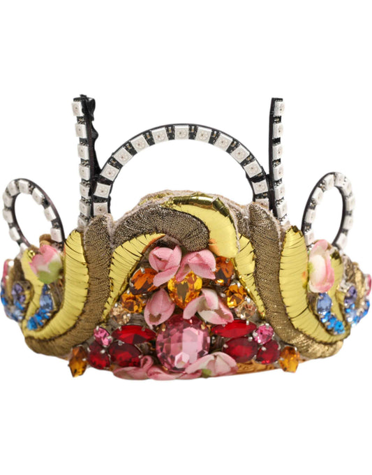 Dolce & Gabbana Gold Brass Crystal Embellished Headpiece Crown Tiara by Dolce & Gabbana
