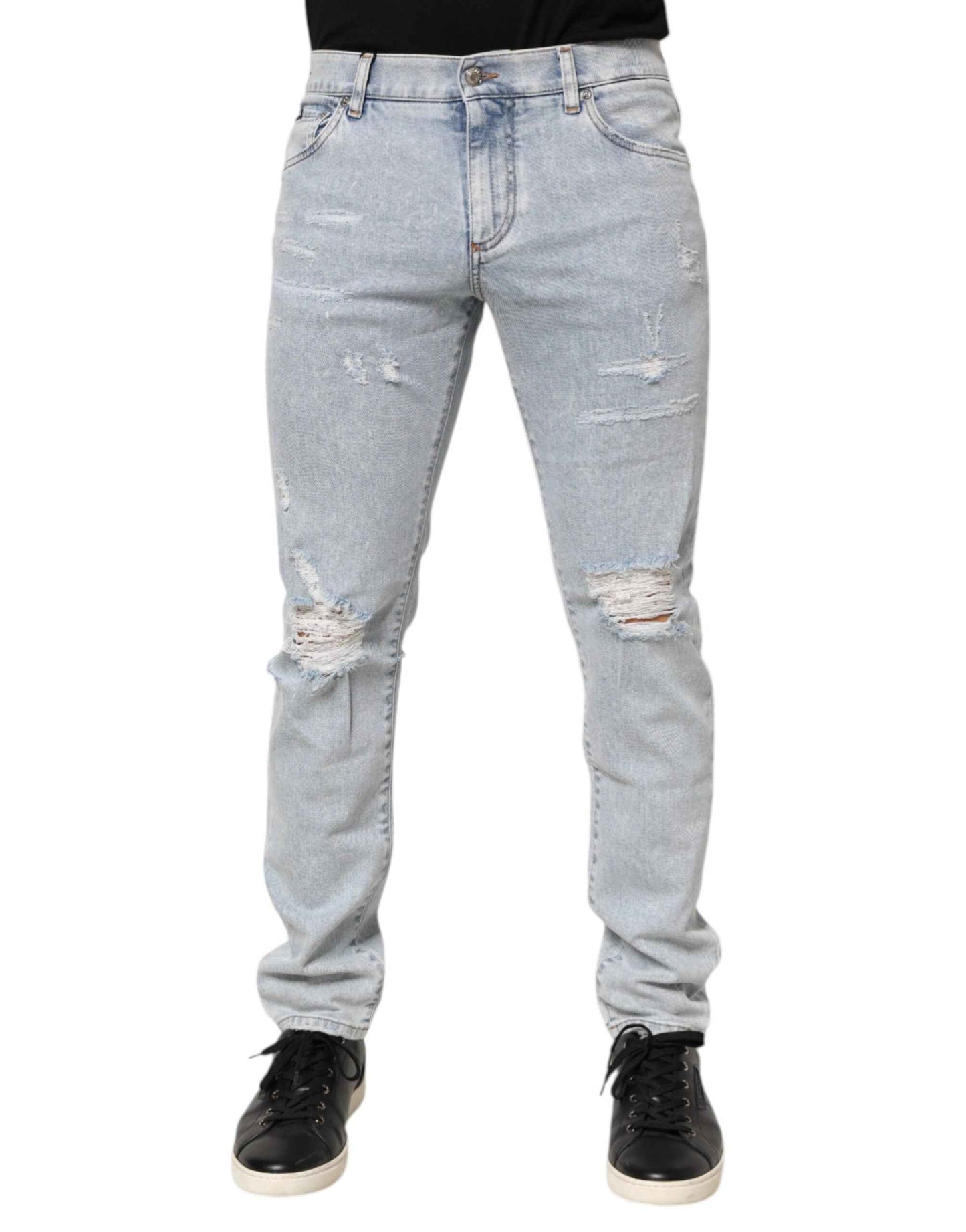 Dolce & Gabbana Light Blue Distressed Slim Fit Ripped Denim Jeans by Dolce & Gabbana
