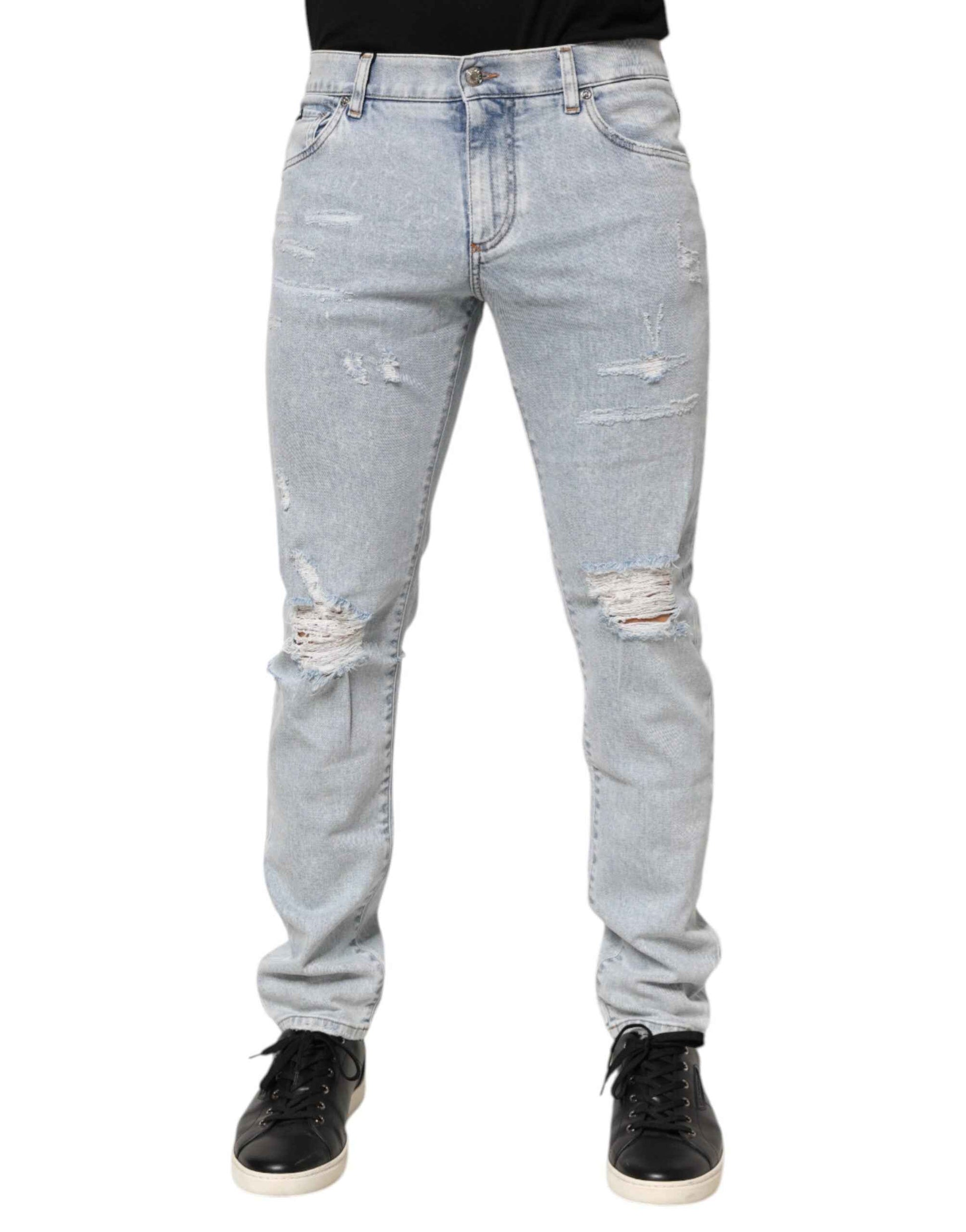 Dolce & Gabbana Light Blue Distressed Slim Fit Ripped Denim Jeans by Dolce & Gabbana