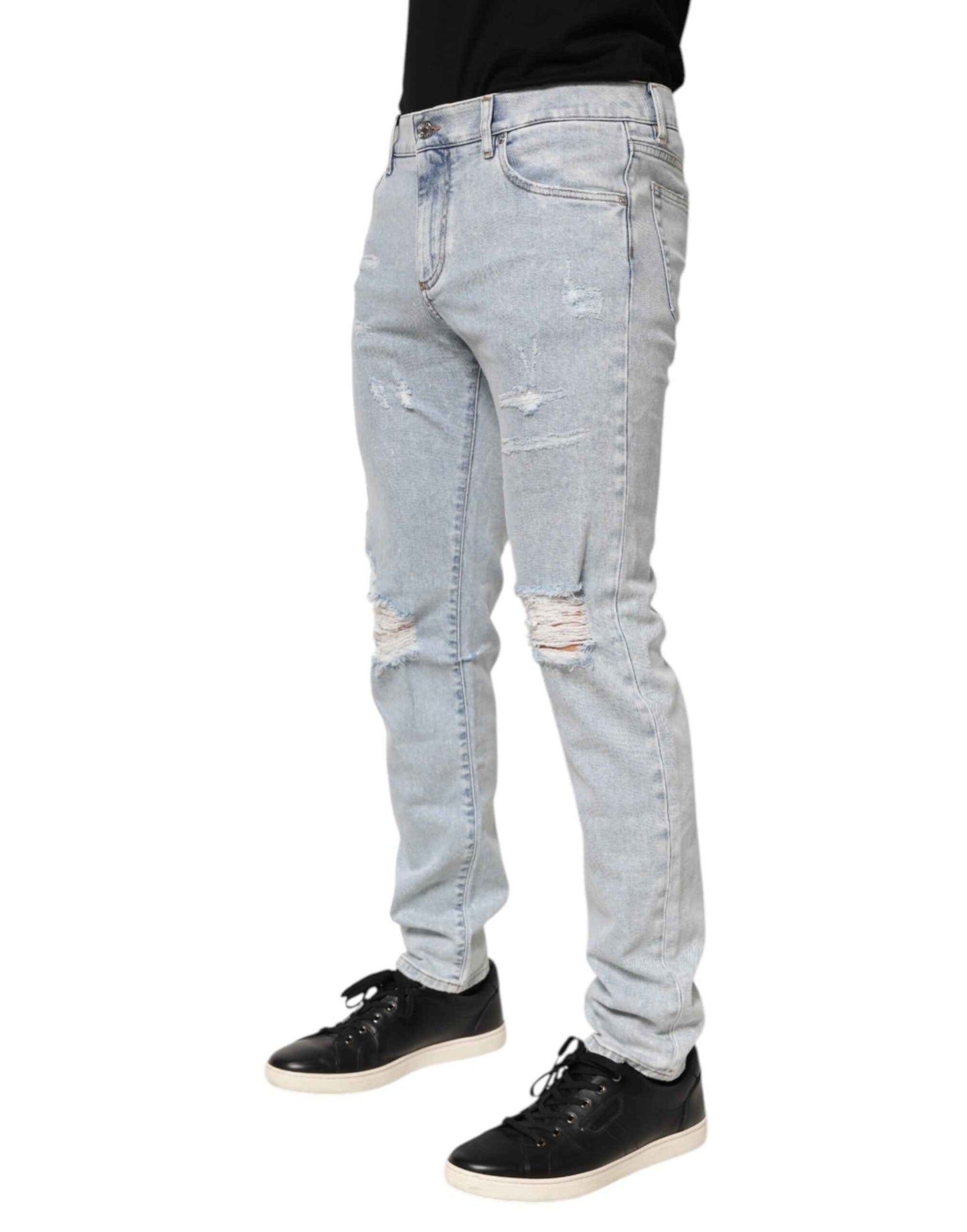 Dolce & Gabbana Light Blue Distressed Slim Fit Ripped Denim Jeans by Dolce & Gabbana