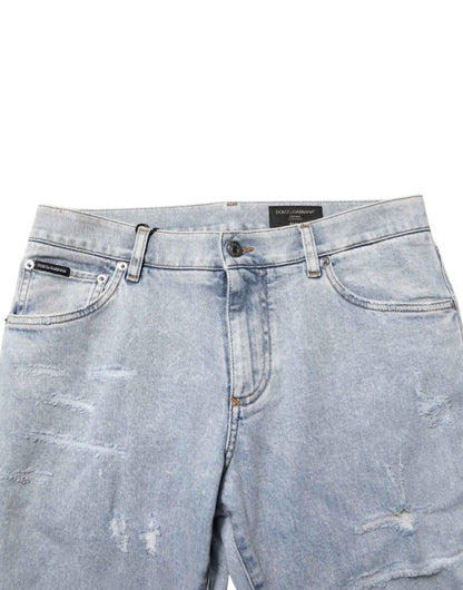Dolce & Gabbana Light Blue Distressed Slim Fit Ripped Denim Jeans by Dolce & Gabbana