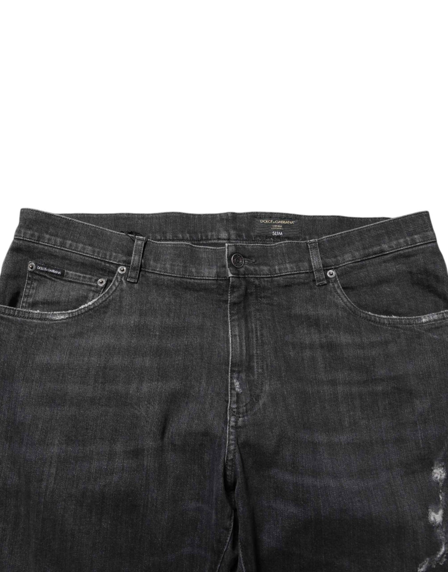 Dolce & Gabbana Black Cotton Slim Fit Distressed Ripped Logo Jeans by Dolce & Gabbana