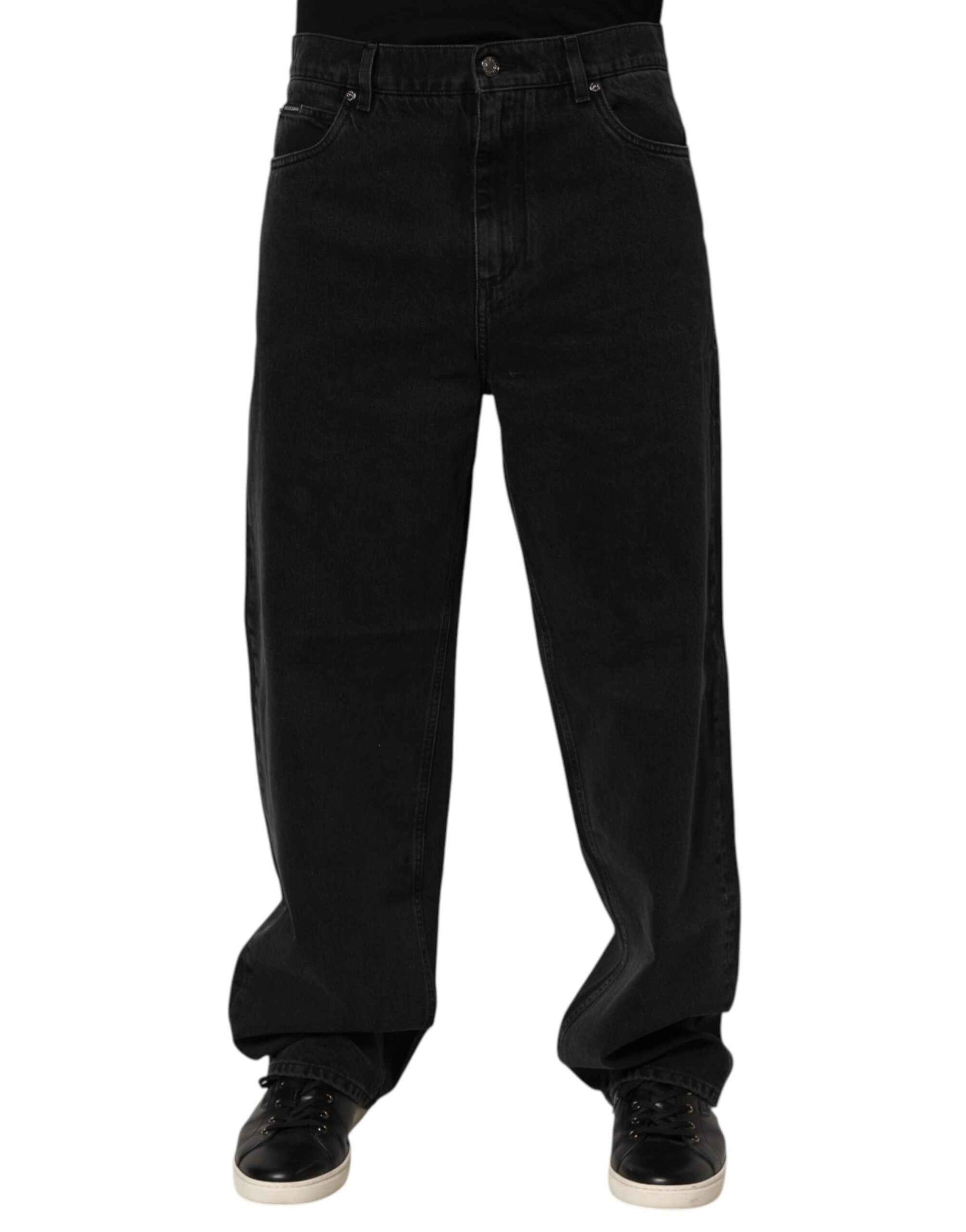Dolce & Gabbana Black Denim Wide Leg Relaxed Fit Pants Jeans by Dolce & Gabbana
