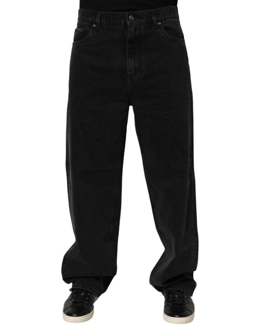 Dolce & Gabbana Black Denim Wide Leg Relaxed Fit Pants Jeans by Dolce & Gabbana