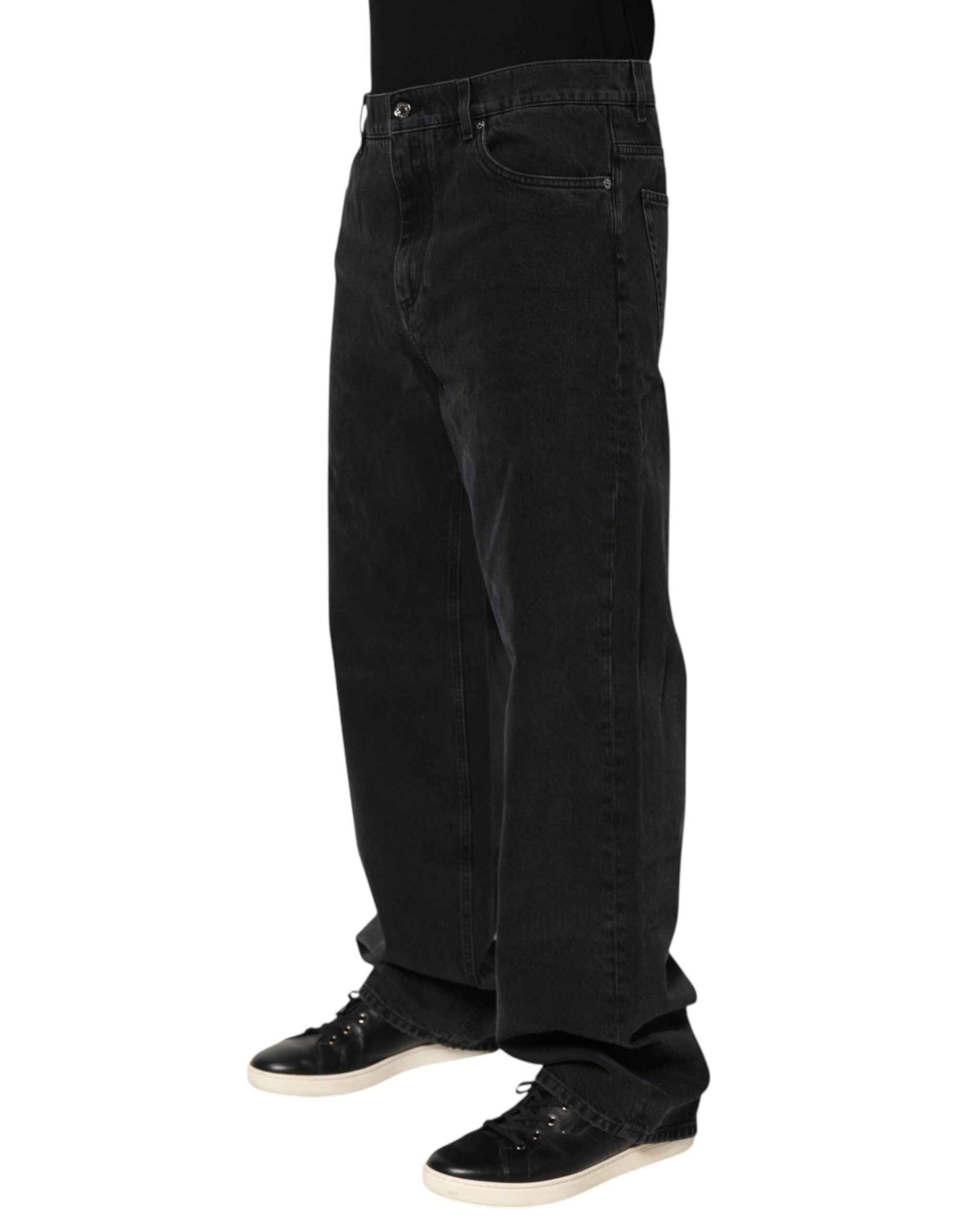 Dolce & Gabbana Black Denim Wide Leg Relaxed Fit Pants Jeans by Dolce & Gabbana