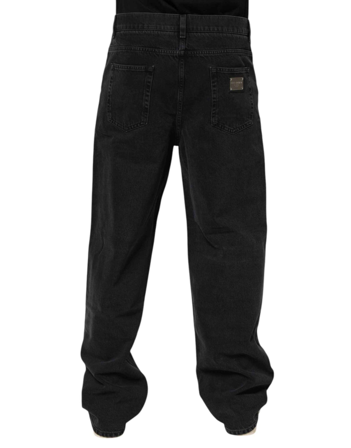 Dolce & Gabbana Black Denim Wide Leg Relaxed Fit Pants Jeans by Dolce & Gabbana
