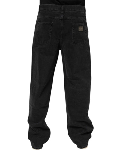 Dolce & Gabbana Black Denim Wide Leg Relaxed Fit Pants Jeans by Dolce & Gabbana