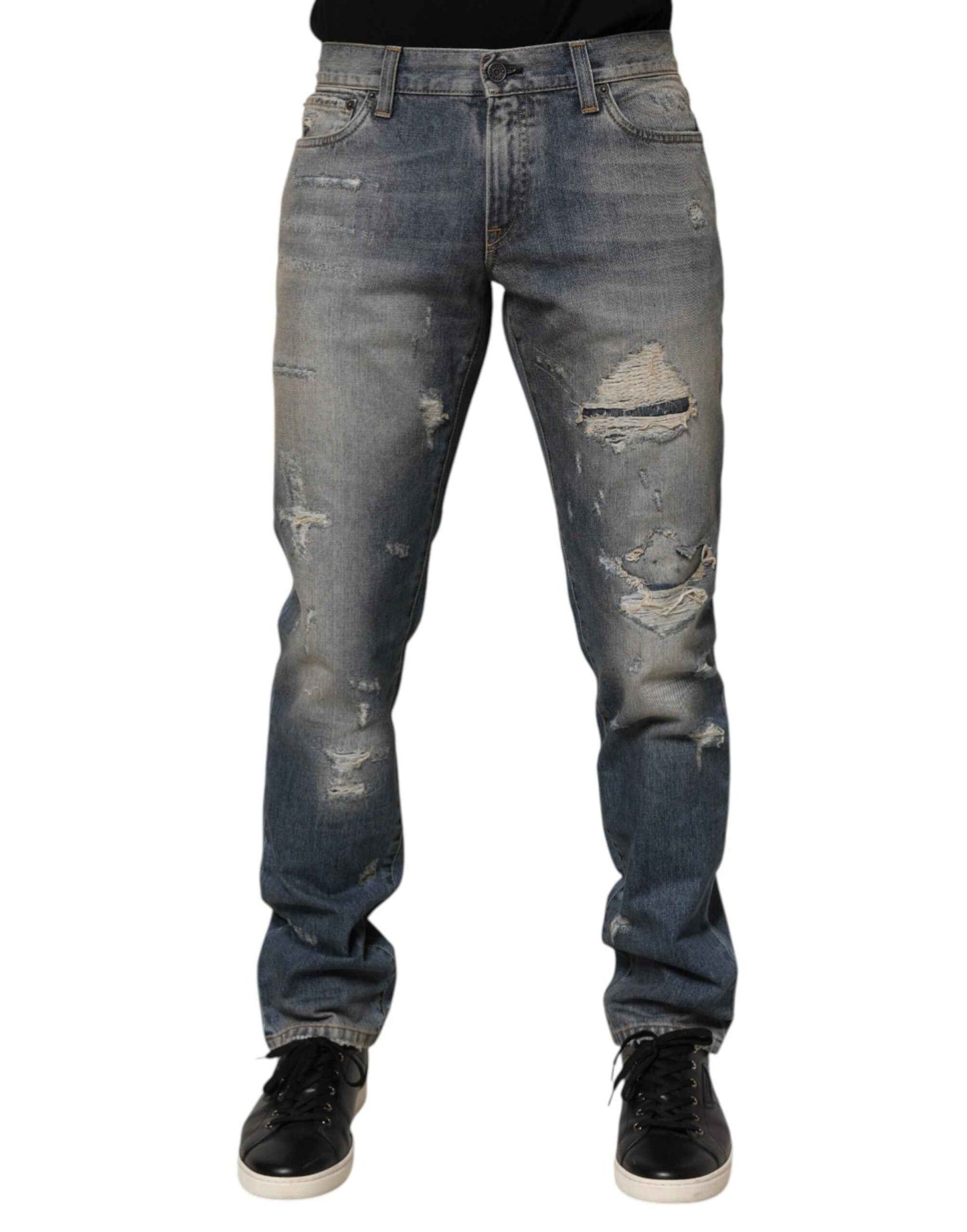 Dolce & Gabbana Blue Distressed Denim Slim Fit Pants Jeans by Dolce & Gabbana