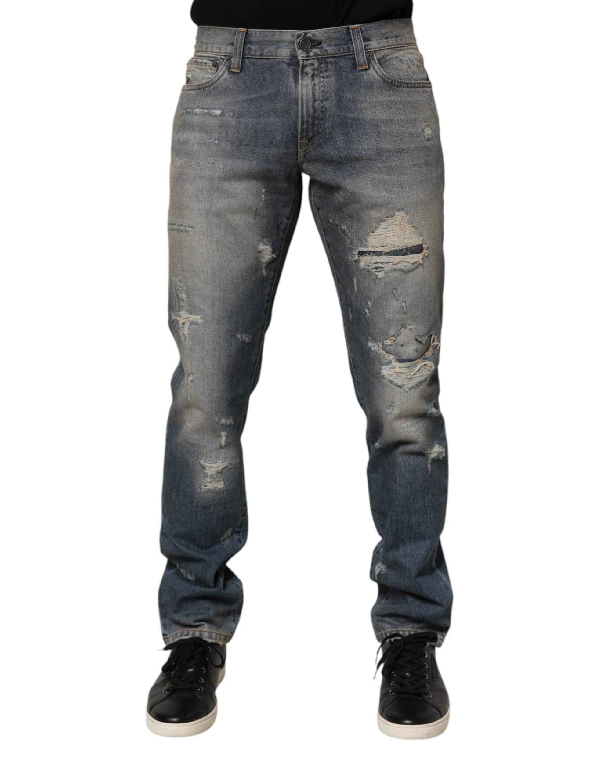 Dolce & Gabbana Blue Distressed Denim Slim Fit Pants Jeans by Dolce & Gabbana