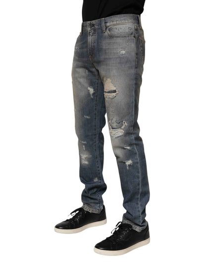 Dolce & Gabbana Blue Distressed Denim Slim Fit Pants Jeans by Dolce & Gabbana