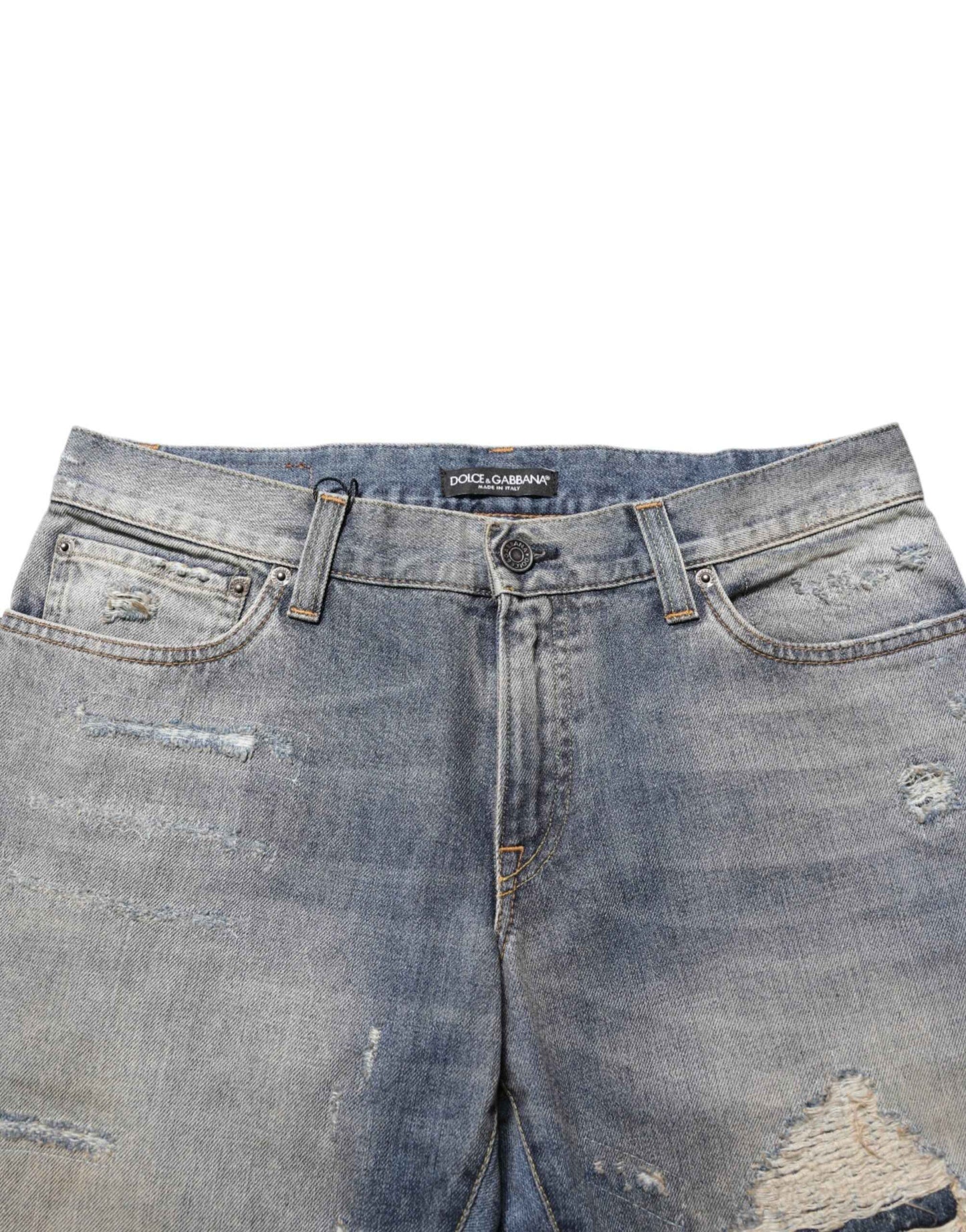 Dolce & Gabbana Blue Distressed Denim Slim Fit Pants Jeans by Dolce & Gabbana