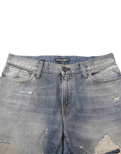 Dolce & Gabbana Blue Distressed Denim Slim Fit Pants Jeans by Dolce & Gabbana