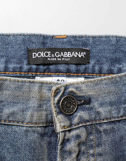 Dolce & Gabbana Blue Distressed Denim Slim Fit Pants Jeans by Dolce & Gabbana