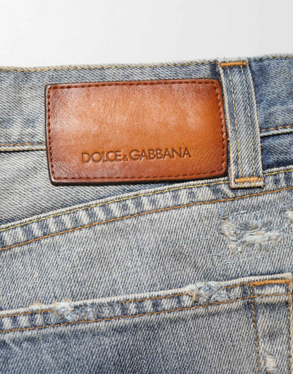 Dolce & Gabbana Blue Distressed Denim Slim Fit Pants Jeans by Dolce & Gabbana