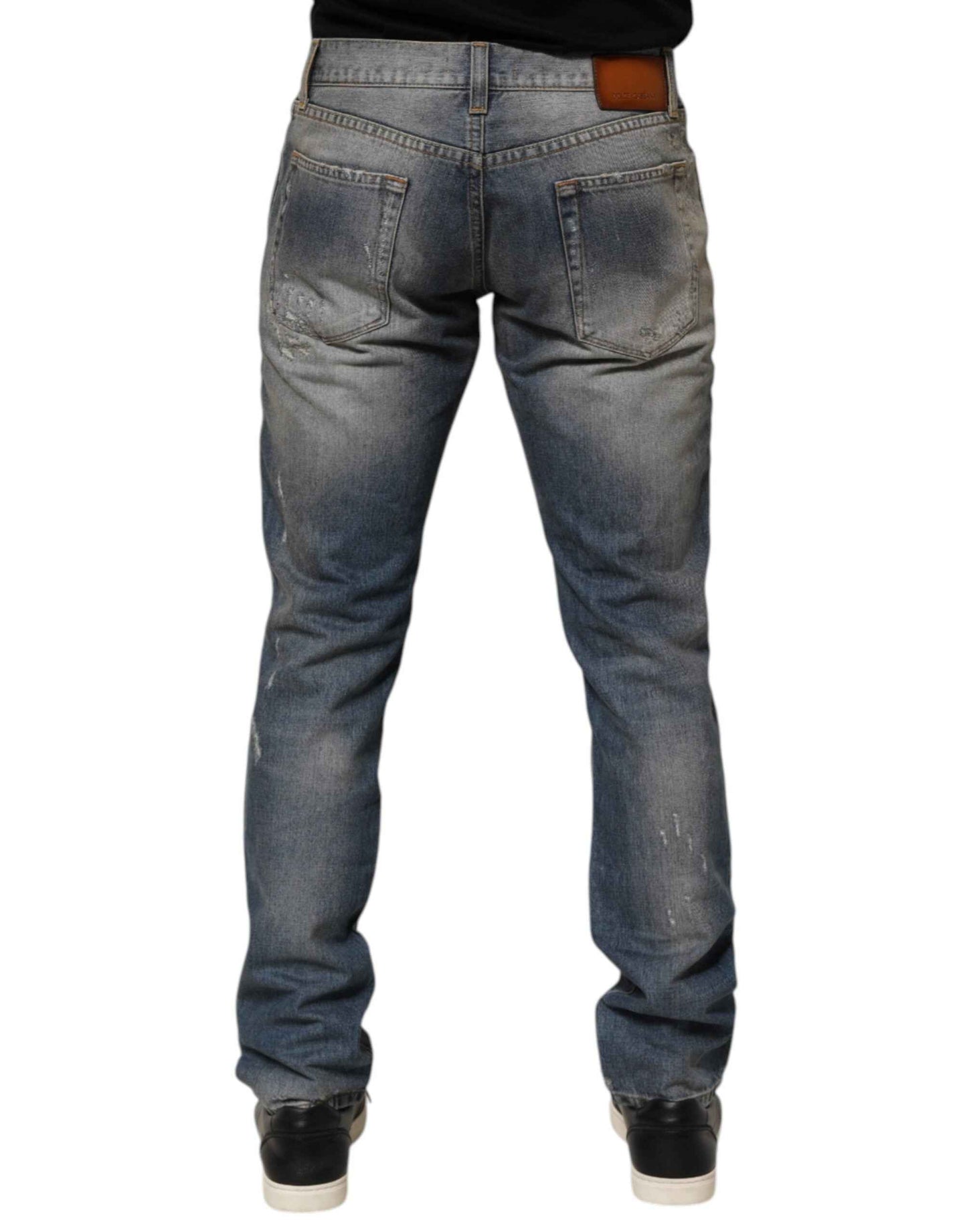 Dolce & Gabbana Blue Distressed Denim Slim Fit Pants Jeans by Dolce & Gabbana