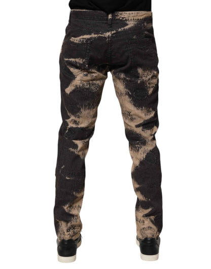 Dolce & Gabbana Beige Black Corduroy Tie-Dye Cotton Blend Pants by Dolce & Gabbana