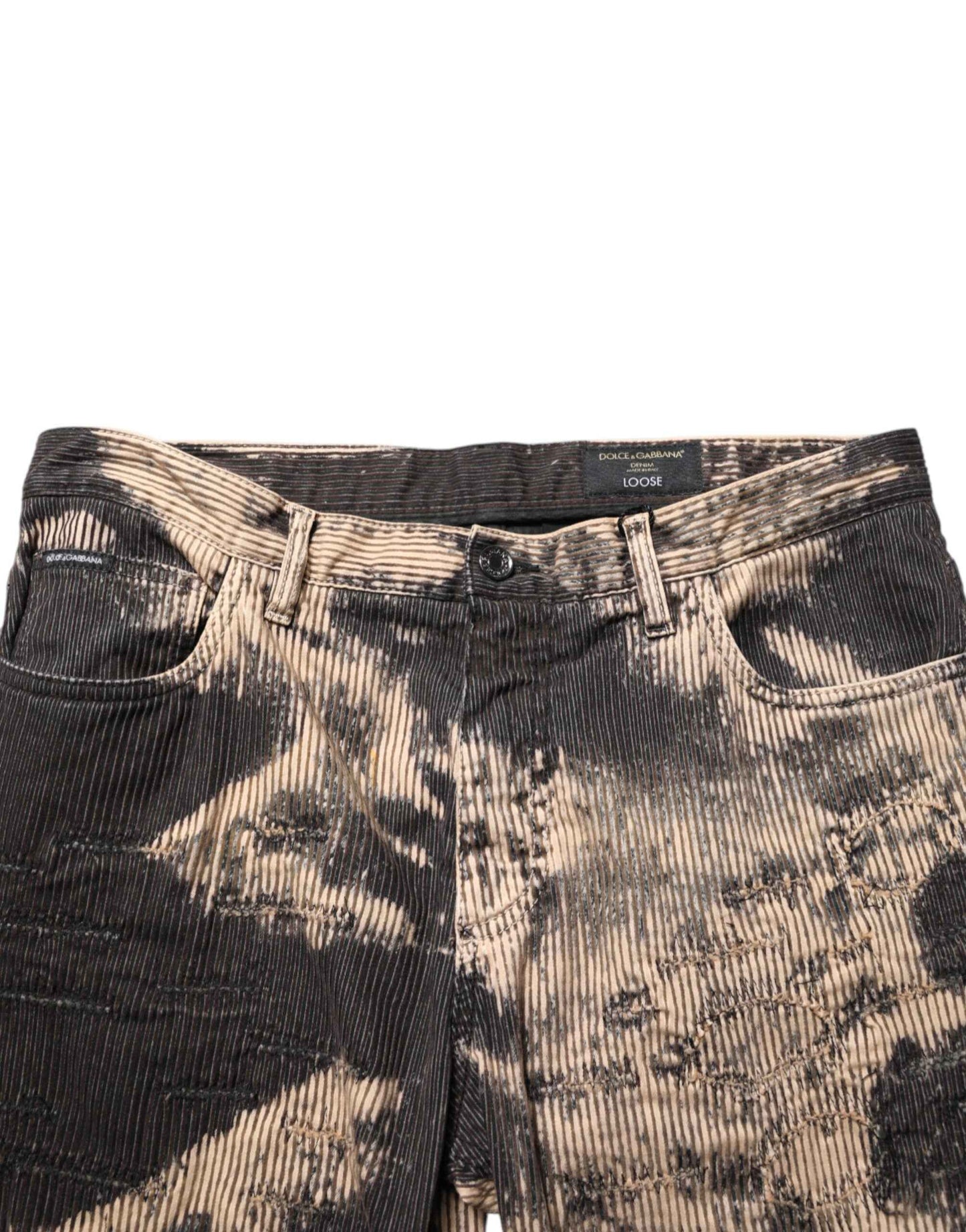 Dolce & Gabbana Beige Black Corduroy Tie-Dye Cotton Blend Pants by Dolce & Gabbana