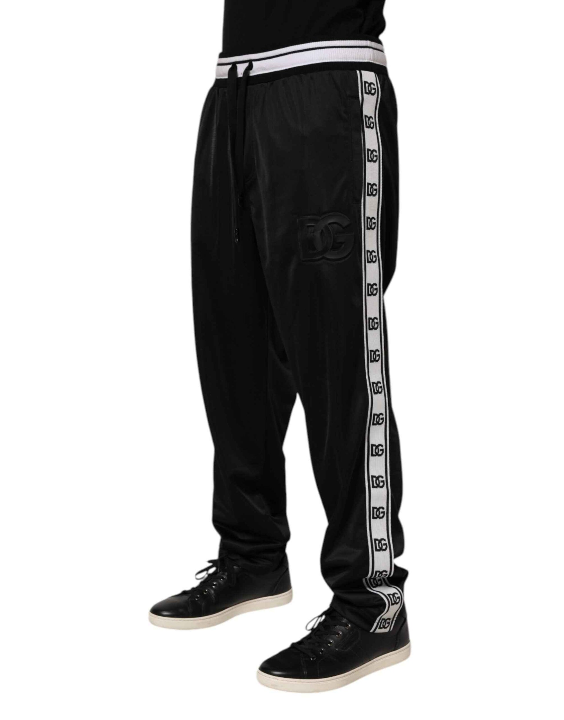 Dolce & Gabbana Black Polyester Logo Stripe Track Jogger Pants by Dolce & Gabbana