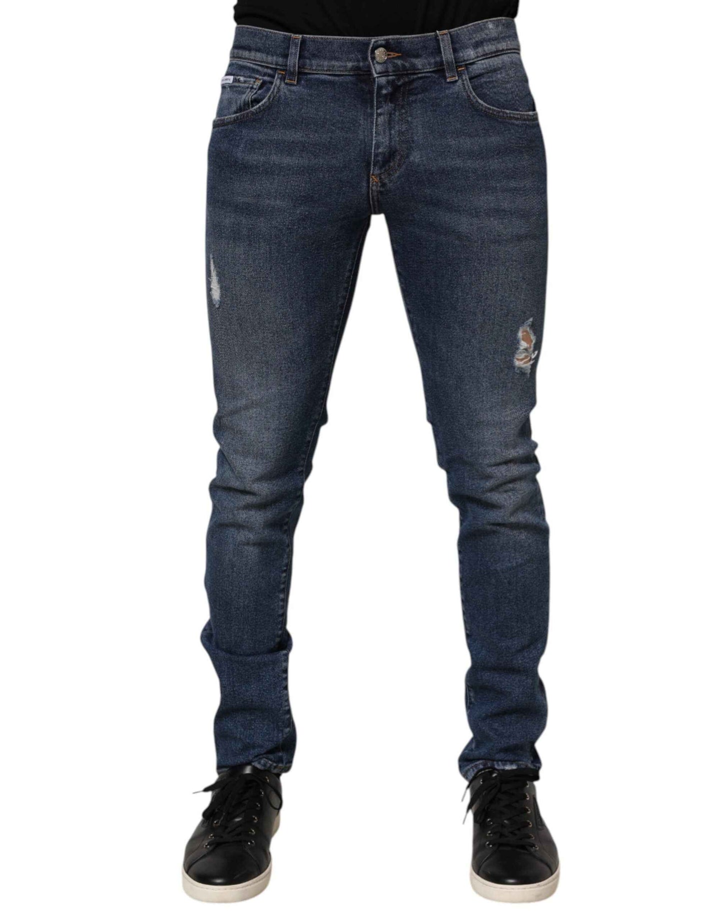 Dolce & Gabbana Blue Cotton Logo Plaque Skinny Men Denim Jeans by Dolce & Gabbana
