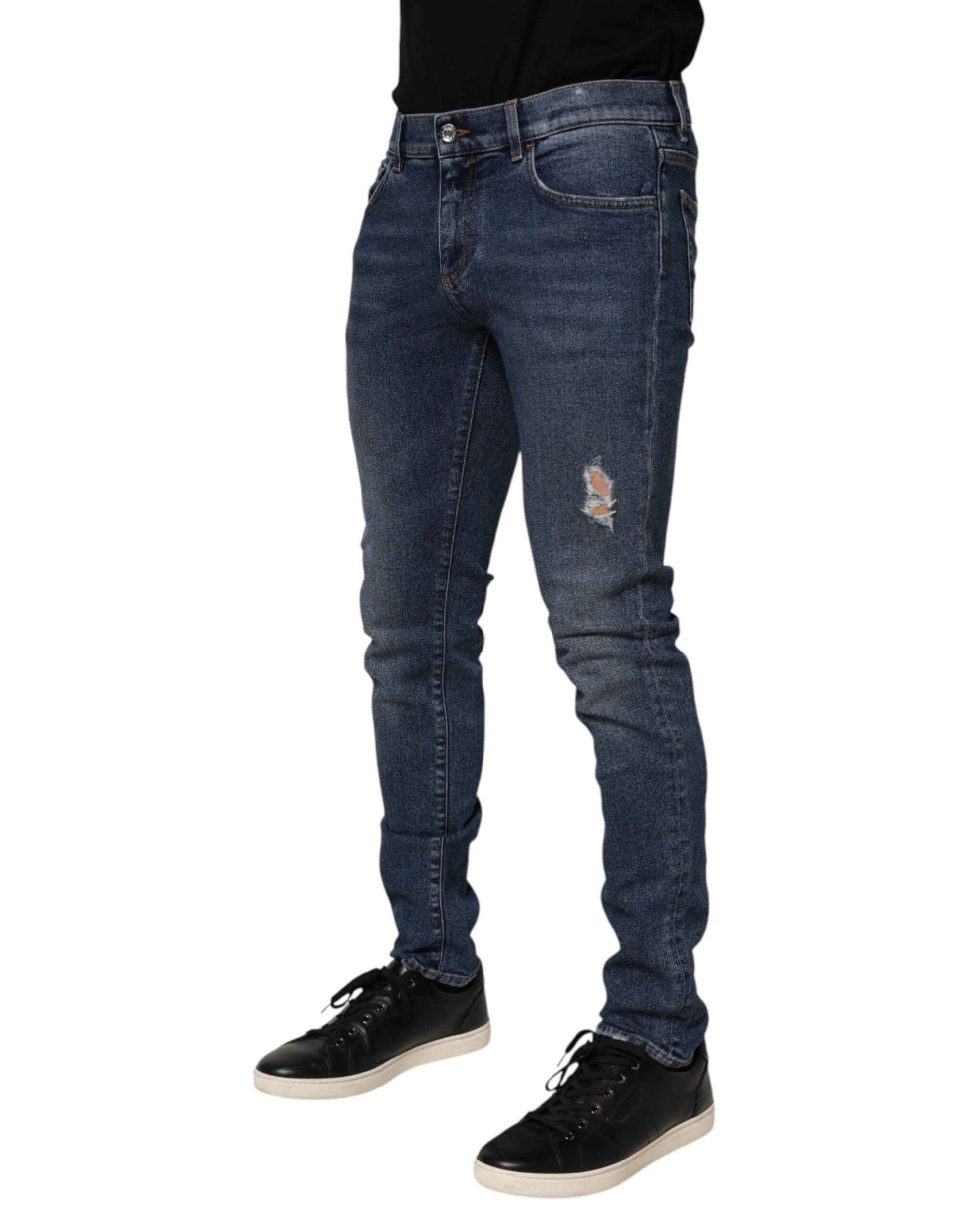 Dolce & Gabbana Blue Cotton Logo Plaque Skinny Men Denim Jeans by Dolce & Gabbana