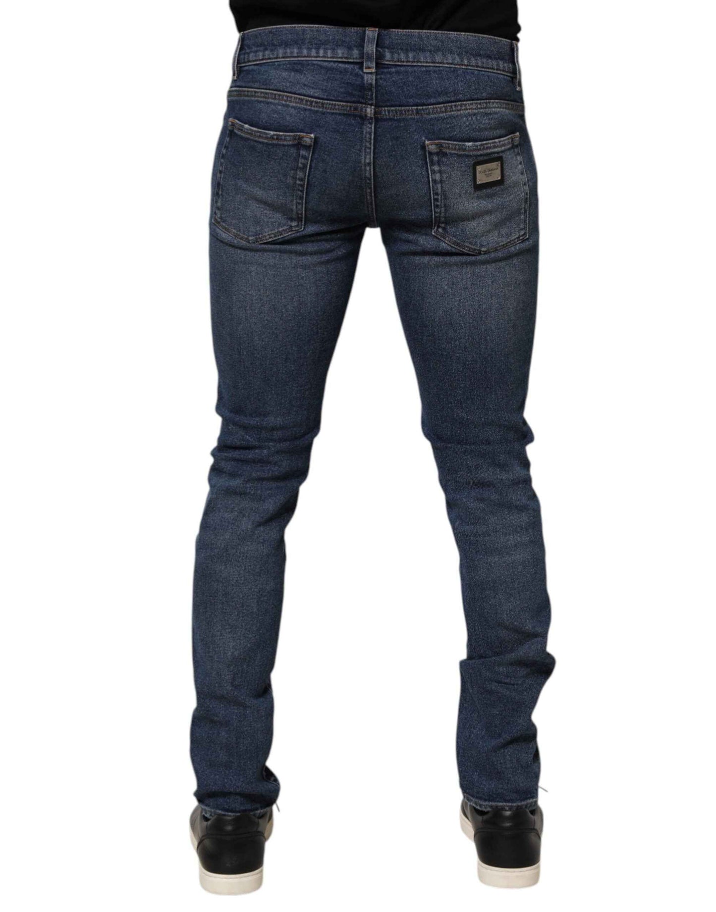 Dolce & Gabbana Blue Cotton Logo Plaque Skinny Men Denim Jeans by Dolce & Gabbana