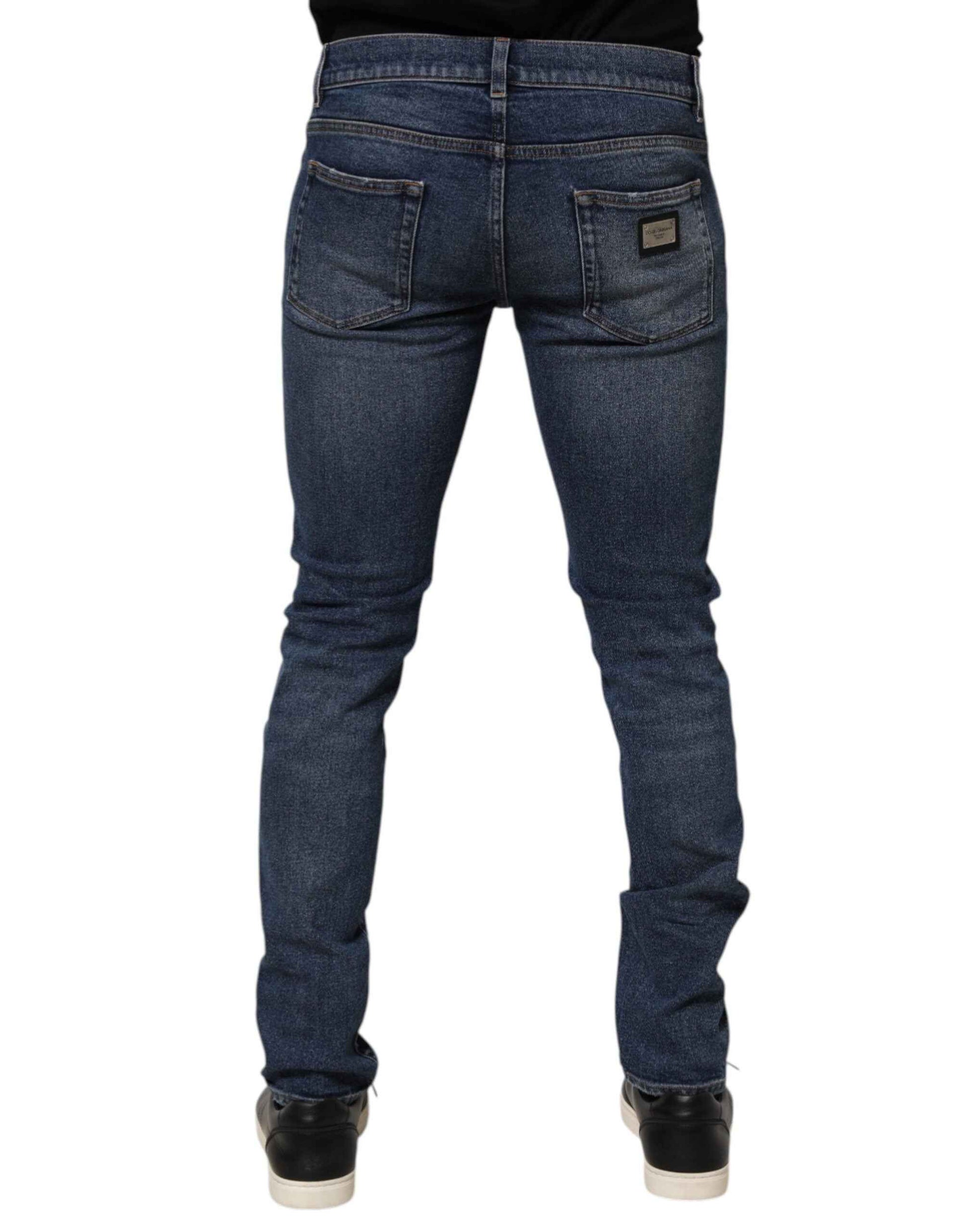 Dolce & Gabbana Blue Cotton Logo Plaque Skinny Men Denim Jeans by Dolce & Gabbana