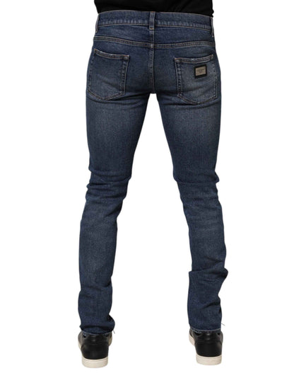 Dolce & Gabbana Blue Cotton Logo Plaque Skinny Men Denim Jeans by Dolce & Gabbana