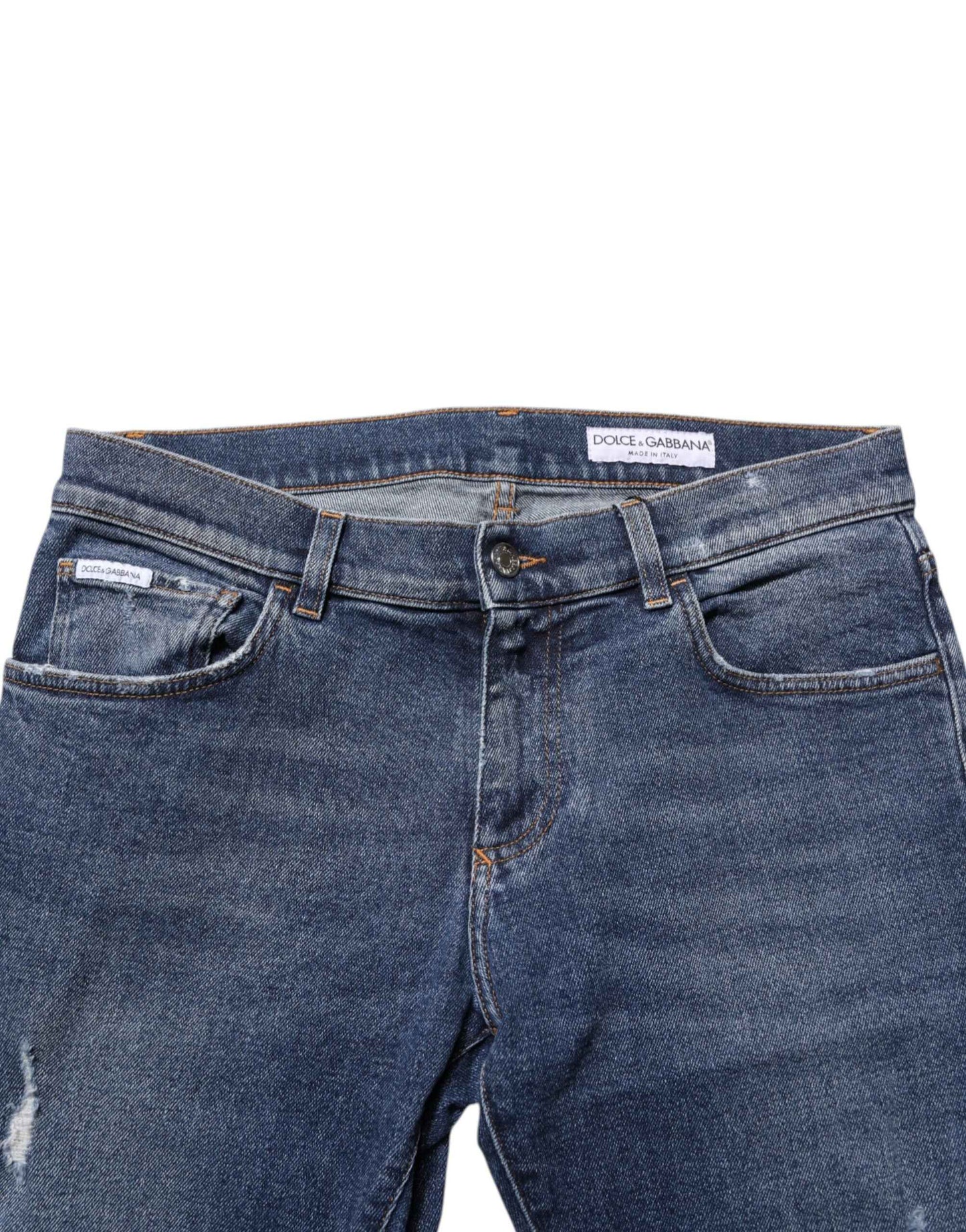 Dolce & Gabbana Blue Cotton Logo Plaque Skinny Men Denim Jeans by Dolce & Gabbana