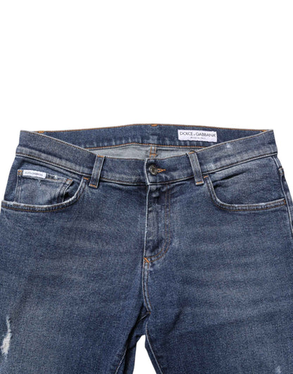 Dolce & Gabbana Blue Cotton Logo Plaque Skinny Men Denim Jeans by Dolce & Gabbana