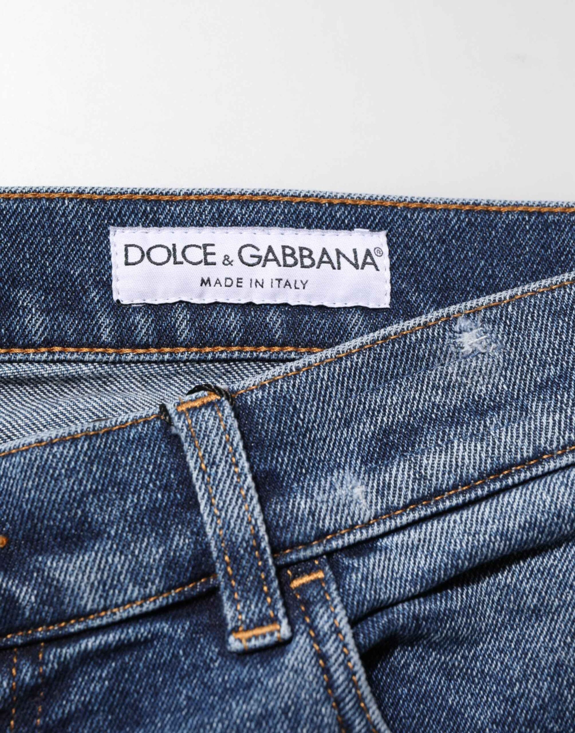 Dolce & Gabbana Blue Cotton Logo Plaque Skinny Men Denim Jeans by Dolce & Gabbana