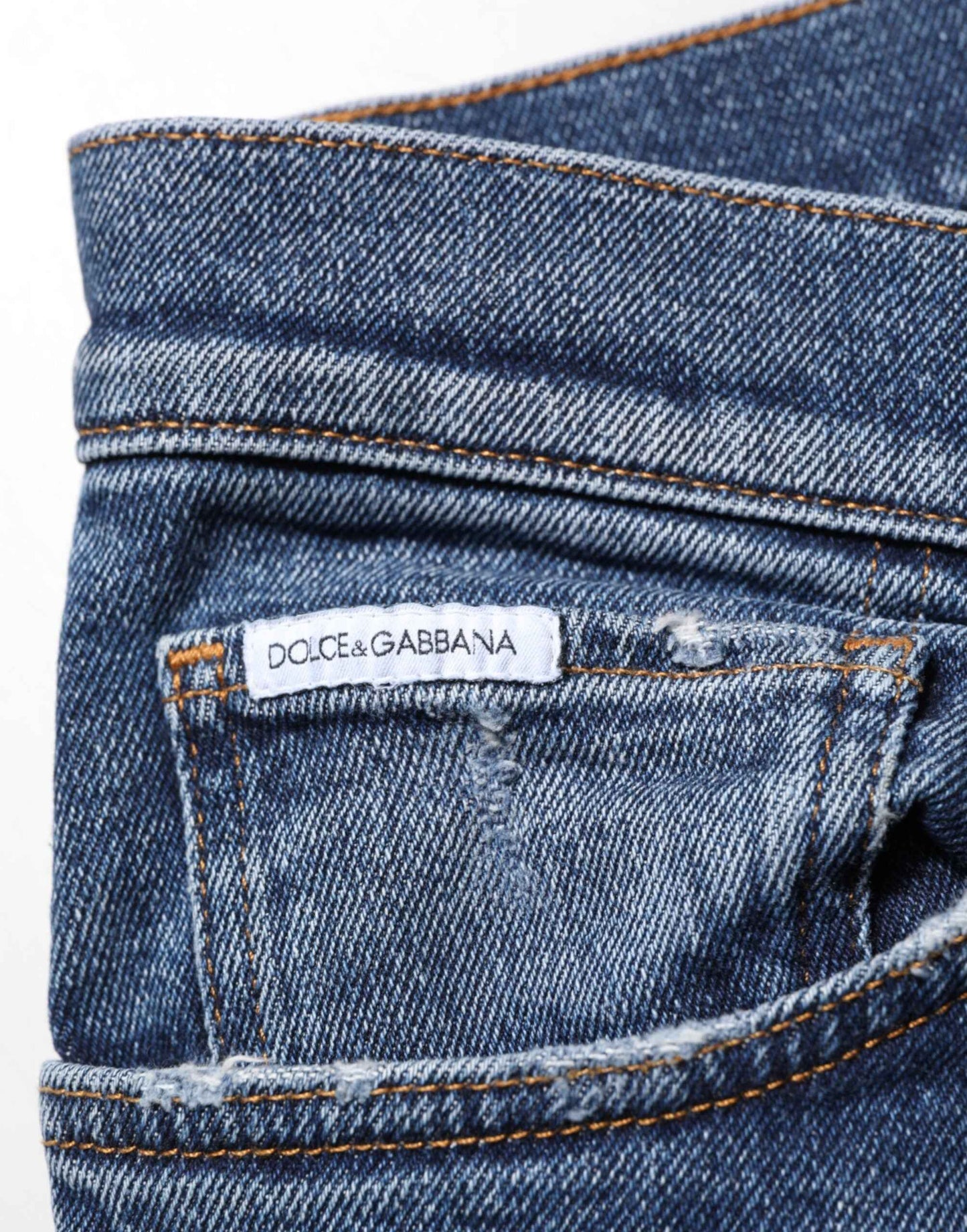 Dolce & Gabbana Blue Cotton Logo Plaque Skinny Men Denim Jeans by Dolce & Gabbana