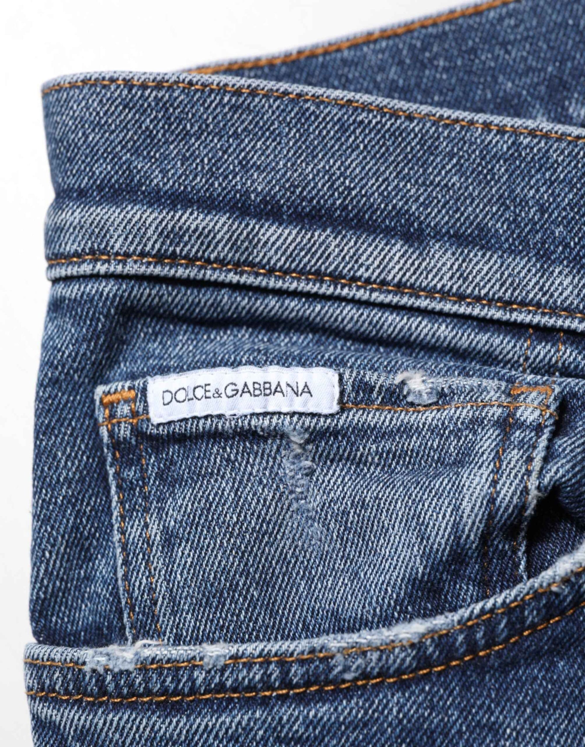 Dolce & Gabbana Blue Cotton Logo Plaque Skinny Men Denim Jeans by Dolce & Gabbana