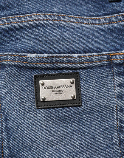 Dolce & Gabbana Blue Cotton Logo Plaque Skinny Men Denim Jeans by Dolce & Gabbana