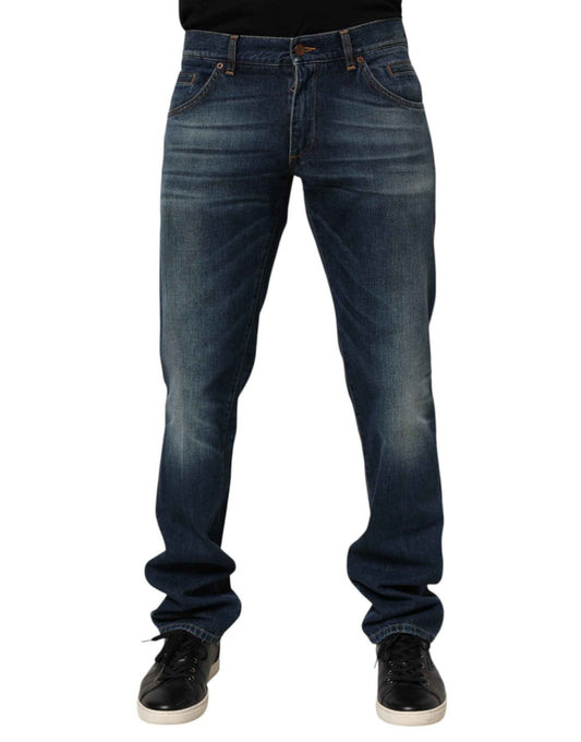 Dolce & Gabbana Dark Blue Washed Cotton Skinny Men Denim Jeans by Dolce & Gabbana