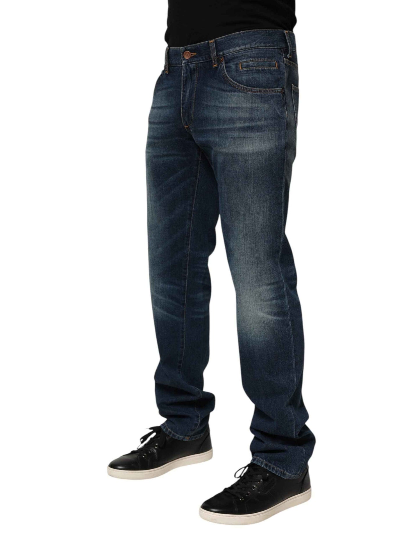 Dolce & Gabbana Dark Blue Washed Cotton Skinny Men Denim Jeans by Dolce & Gabbana